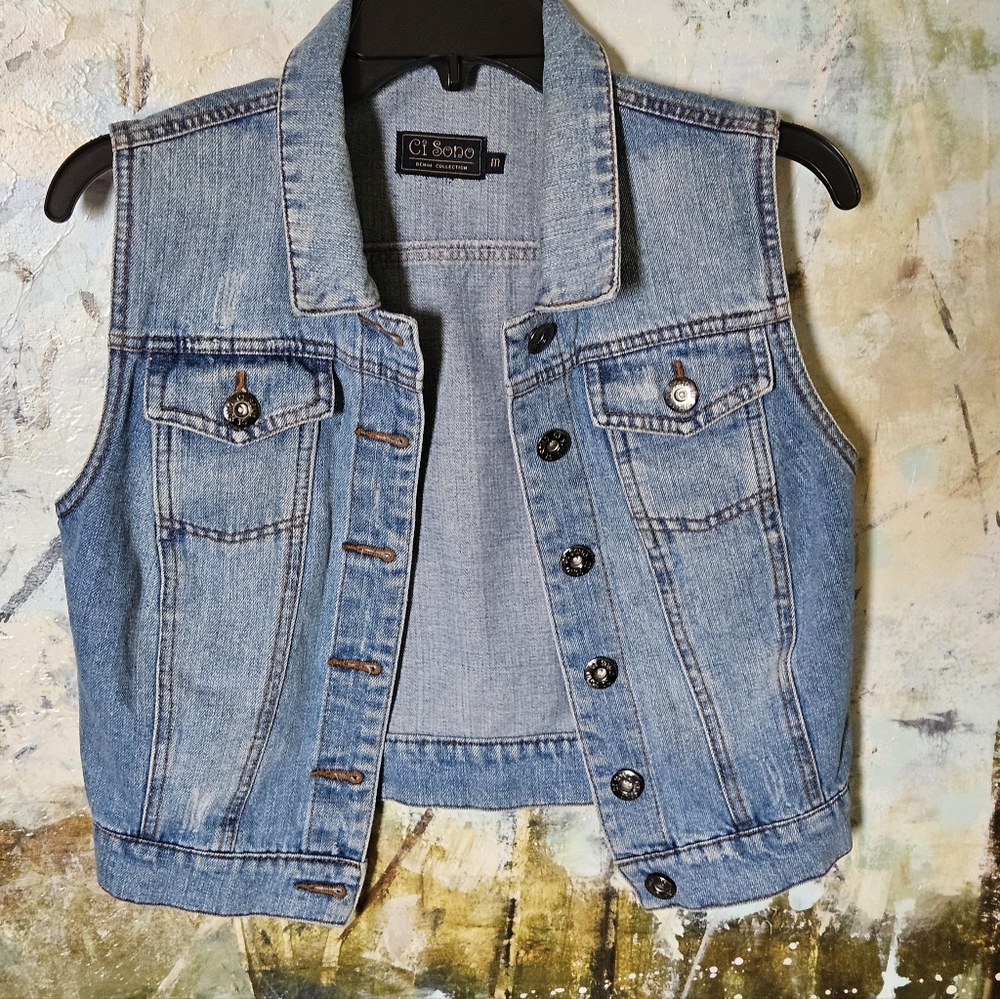 Ci Sono Juniors Collection Denim Vest by Cavalini, Los Angeles Sz M/M-Distressed
